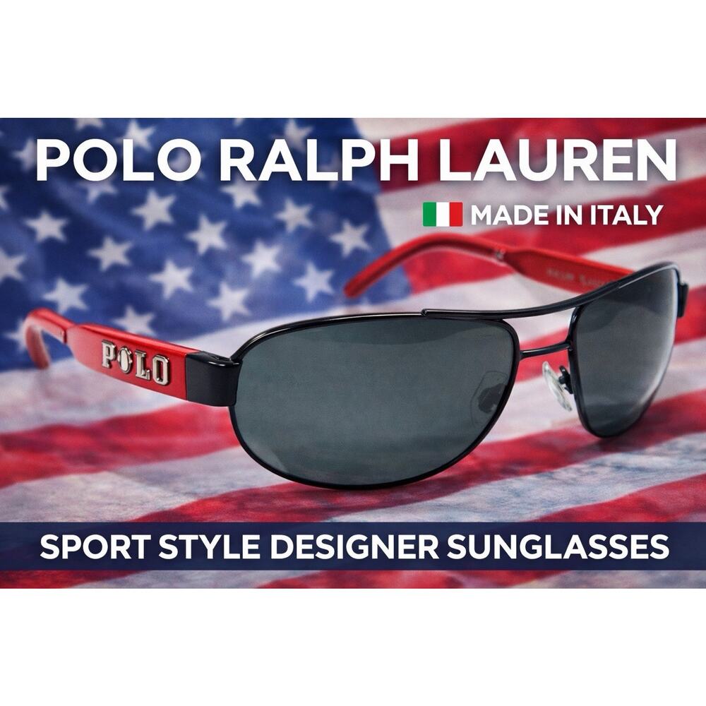 Polo Ralph Lauren Sunglasses 3053 9038/87 Red Black Shield Wrap Italy 125 3N